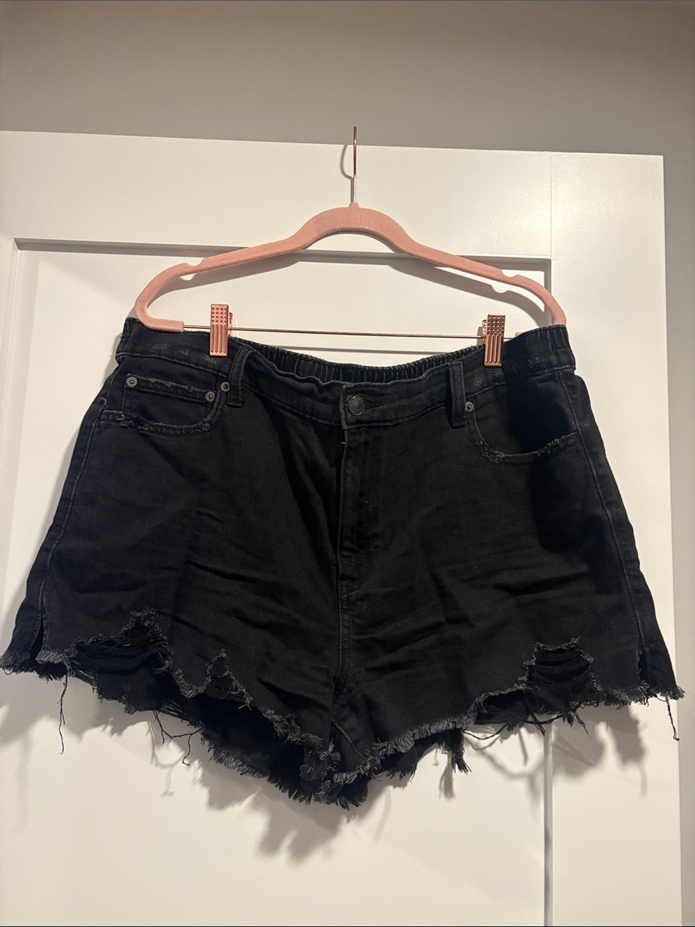 aerie Black Distressed High-Rise Cutoff Shorts